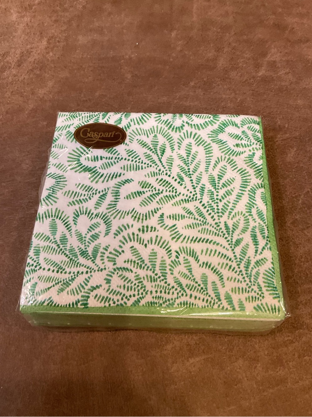 Caspari Block Green Print Leaves Napkins